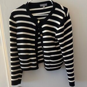 J. Crew Women's Black and White Striped Cardigan